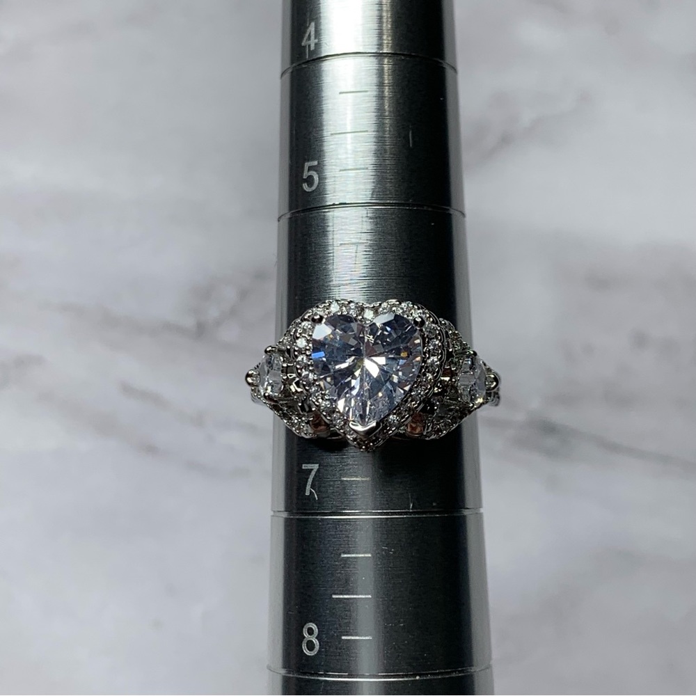 Silver heart stone engagement ring silver plated 6